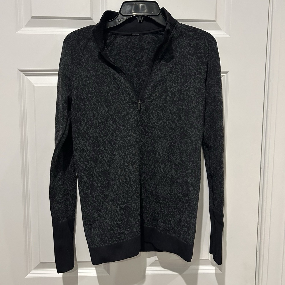 Lululemon Rest Less 1/2 Zip Pullover Black Dark Cast Gray Running Top Sz 4 EUC